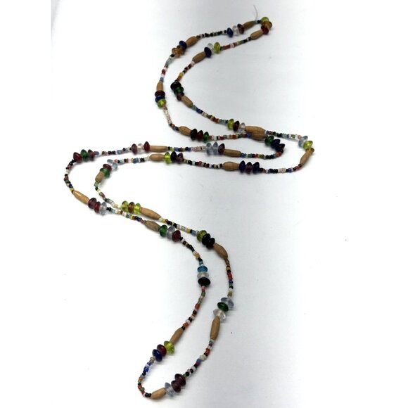Vintage glass and wood beaded long necklace - Picture 1 of 4